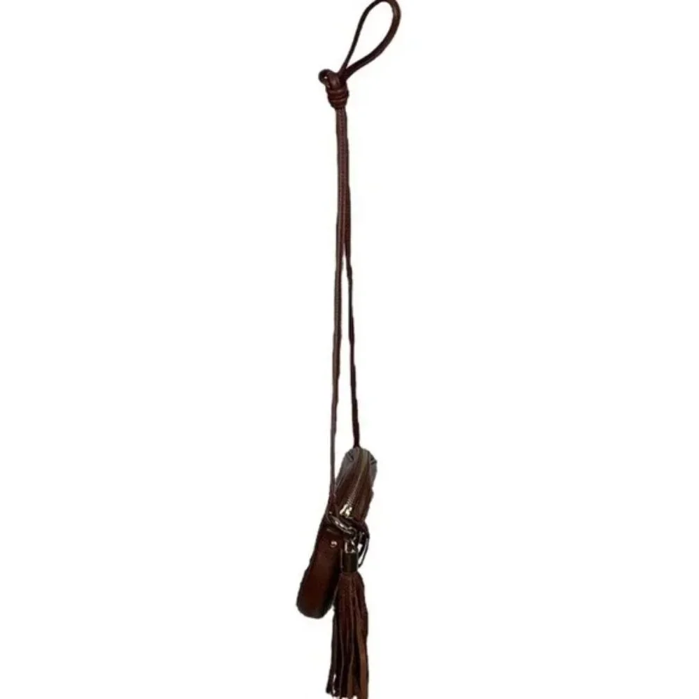 Vintage Y2K Tommy Hilfiger Tassle Genuine Leather Crossbody Handbag Brown